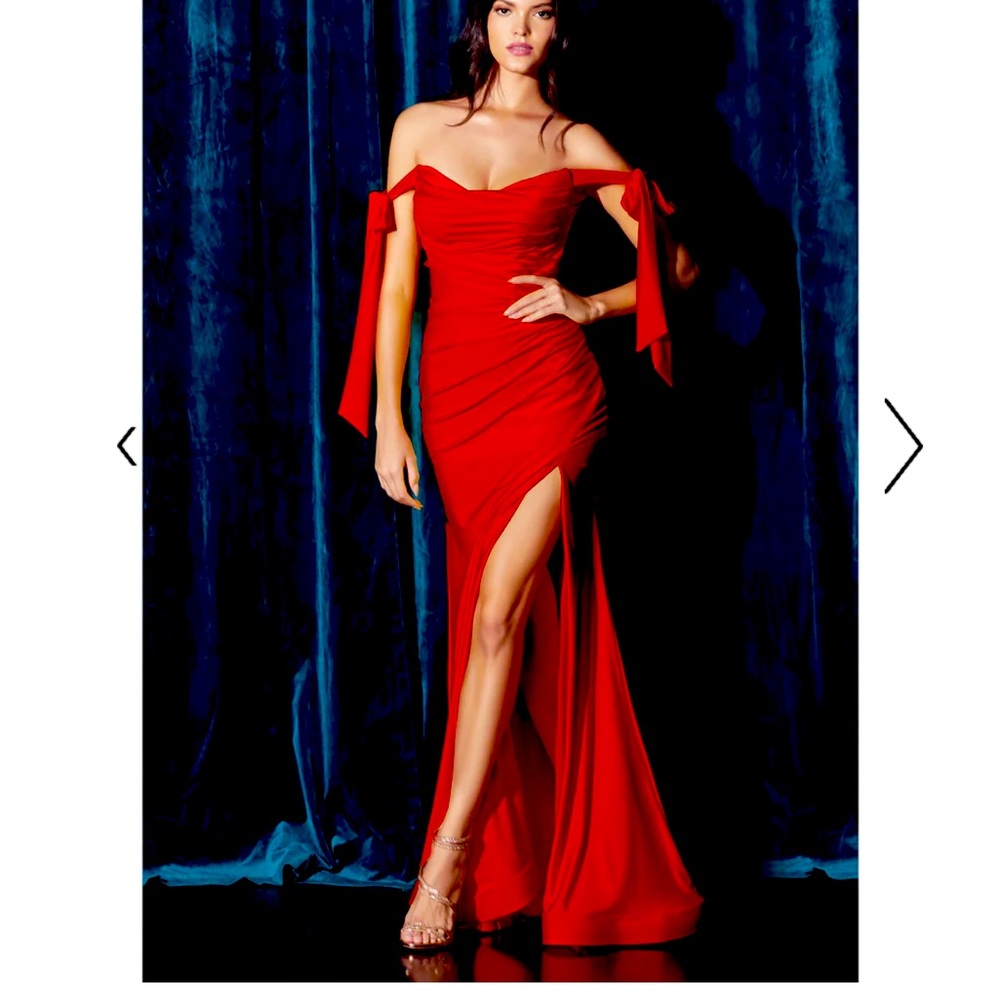 Red Off The Shoulder Tie Prom Gown